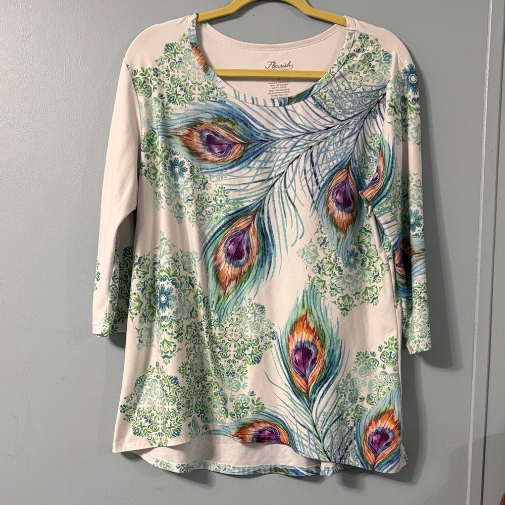 🖤Fleurish Multicolor Peacock Feather Long Sleeve Top🖤